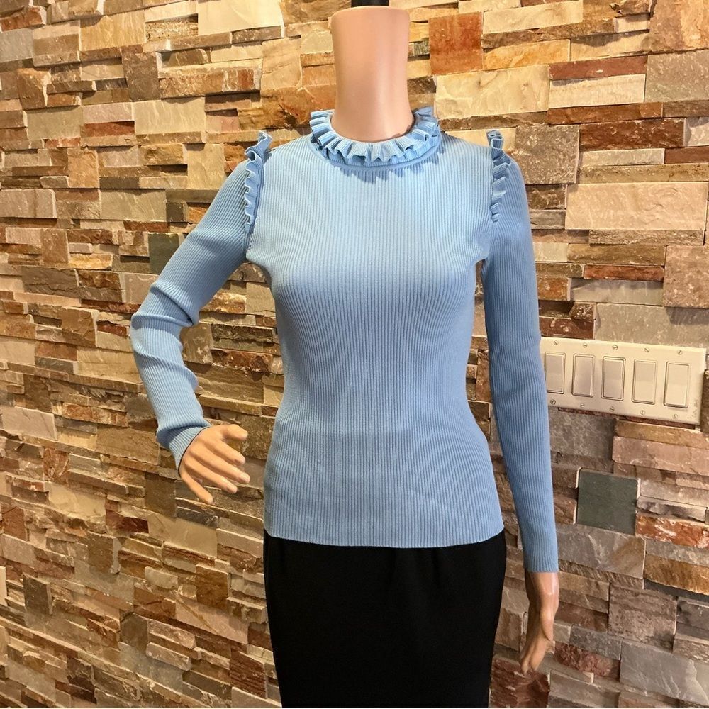 Sandro Ruffle Trim Turtleneck Sweater